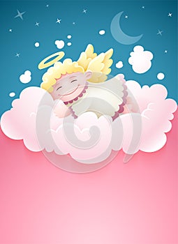 Pretty angel baby sleeping at cloud