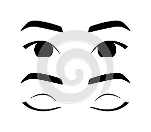 Pretty Asian Woman with Open Eyes. Eyebrows and Eyelashes of a Korean Lady. Closed Sleeping Eyes. Front view. Flat Line Fashion