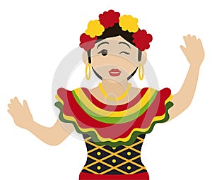 Pretty Barranquilla`s Carnival woman dancer saluting at you, Vector illustration