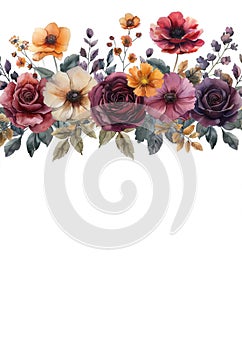 Pretty beautiful watercolor floral arrangement for a wedding invite, clip art, white isolated background