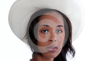 Pretty Black woman in a cowboy hat.