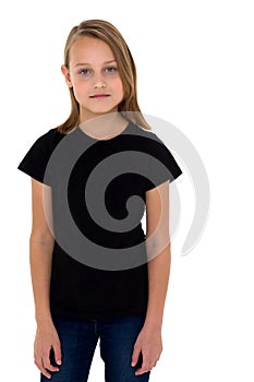 Pretty blonde girl in black t-shirt