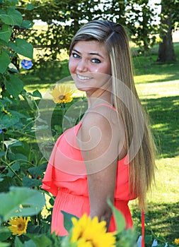 Pretty Blonde High School Senior Girl Outdoor