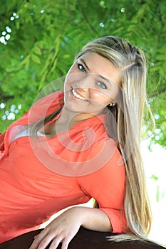 Pretty Blonde High School Senior Girl Outdoor