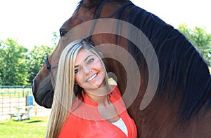 Pretty Blonde High School Senior Girl Outdoor with Horse