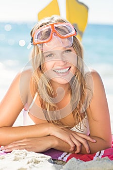 pretty blonde with snorkel and flippers