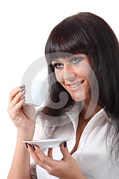 Pretty blue eyes woomen drink coffee photo