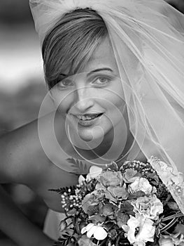 Pretty bride in portrait with veil