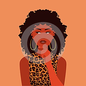 Pretty Brunette Confused Black Afro Thinking Woman, Young Lady, Girl Looking Aside. Perception, Reflection, Make a