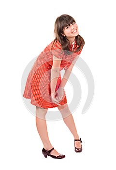 Pretty brunette girl smiling, isolated on white