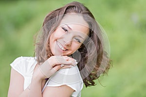 Pretty brunette laughing