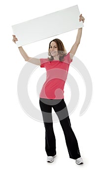 Pretty Brunette Woman Holding Blank Sign