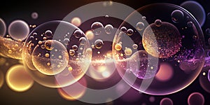 Pretty bubbles background with dark colors, many perfect illiminated circles in various sizes floating under water photo
