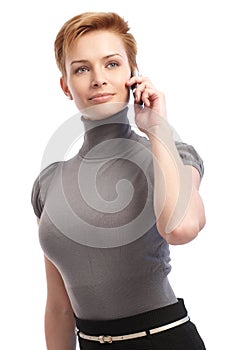 Pretty businesswoman talking on mobile