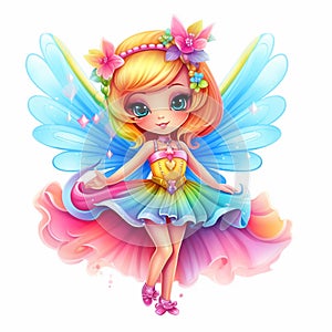 Pretty Cartoon Girl Rainbow Fairy Illustration