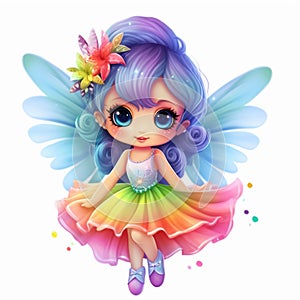 Pretty Cartoon Girl Rainbow Fairy Illustration