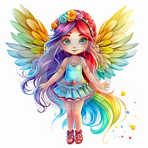 Pretty Cartoon Girl Rainbow Fairy Illustration