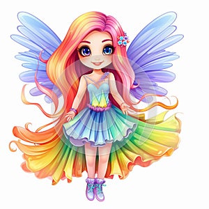 Pretty Cartoon Girl Rainbow Fairy Illustration