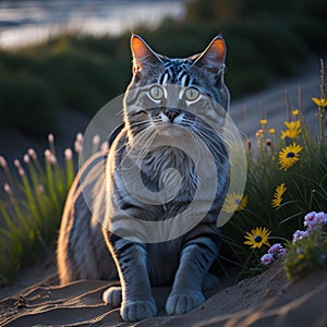 Pretty cat on the beach