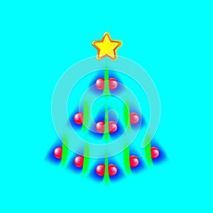 Pretty Christmas tree made of blue, green speck and yellow star. Design for holiday cards on blue background. Modern abstract xmas