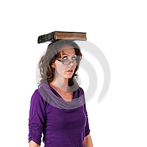 Pretty College Student Banlancing a Book on her Head photo