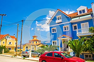Pretty colorful residential house Argostoli town Kefalonia island Greece