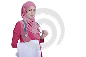 Pretty Confidence of Muslim woman doctor with stethoscope at hospital