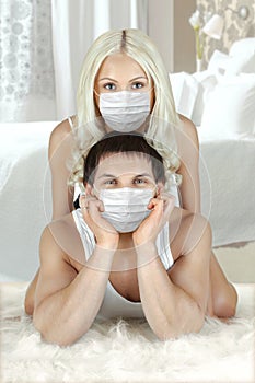 Pretty couple in medical mask