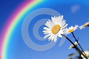 Pretty delicate daisy under a rainbow protection