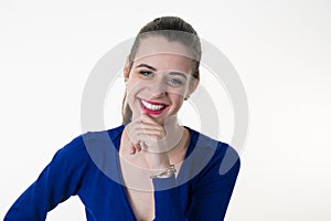 Pretty excited woman happy smile, young attractive girl portrait