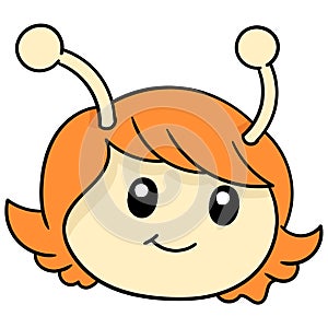 The pretty face with the antennae on top of her head. doodle icon drawing