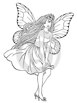 Pretty fairy, hand drawn color vector illustration on a white background
