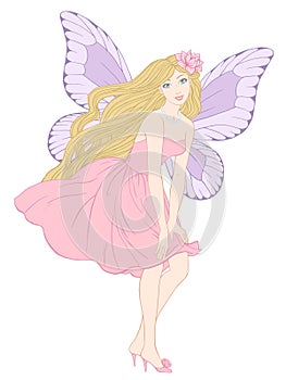 Pretty fairy, hand drawn vector illustration on a white background