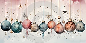 Pretty fanstasy loose watercolour illustration of christmas baubles