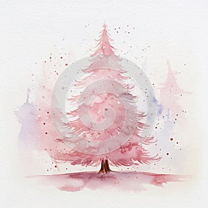 Pretty fantasy pink loose watercolour style christmas tree scene