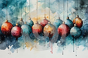 Pretty fantasy loose watercolour illustration of christmas baubles