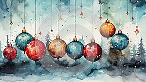 Pretty fantasy loose watercolour illustration of christmas baubles