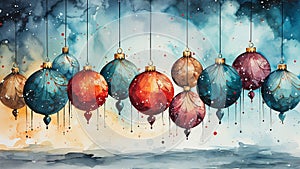 Pretty fantasy loose watercolour illustration of christmas baubles