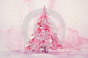 Pretty fantasy pink loose watercolour style christmas tree scene