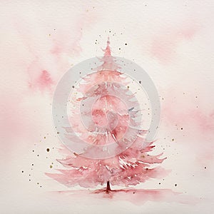 Pretty fantasy pink loose watercolour style christmas tree scene