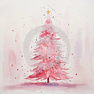 Pretty fantasy pink loose watercolour style christmas tree scene