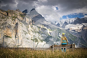 Pretty, female climber on a via ferrata