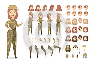 Pretty female military character set for animation