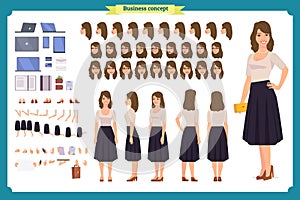 Pretty female office employee character creation set. Full length,