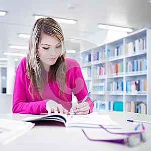 Pretty, female student with laptop and books