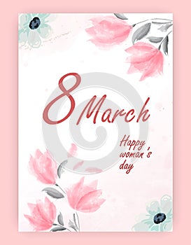 Pretty feminine pink Woman`s Day card design