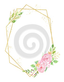 Pretty floral frame watercolor hand drawn raster illustration