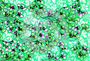 Pretty flower and leaf pattern design in shades of pale green.