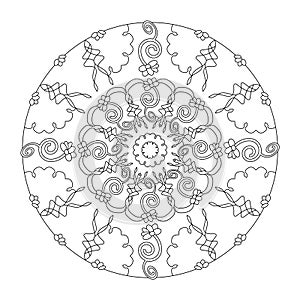 Pretty flowers and original. Mandala coloring page. illustration vector. Art Therapy. Decorative elements.