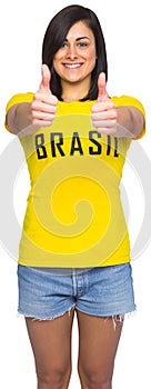 Pretty football fan in brasil tshirt